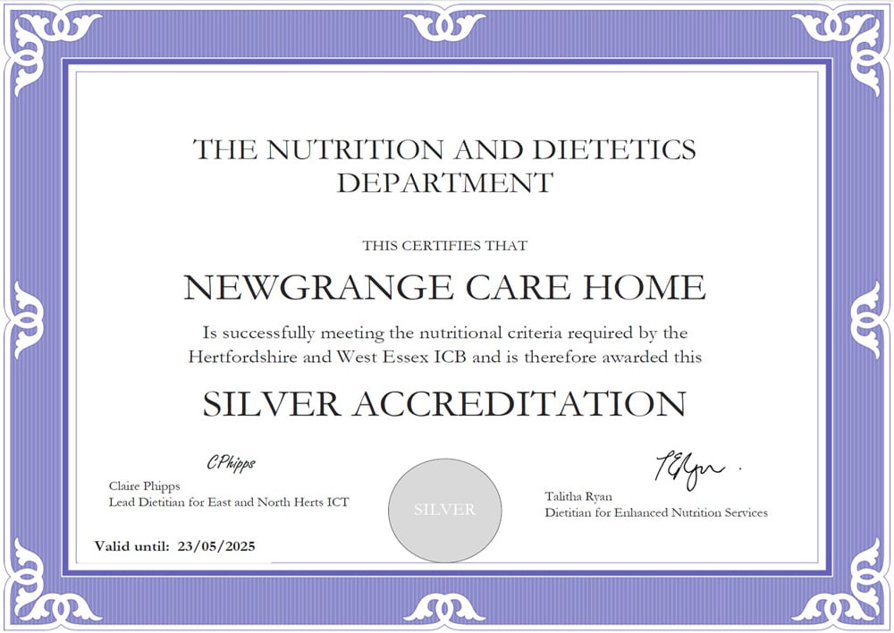 Newgrange Care Home Nutrition Certificate 2024
